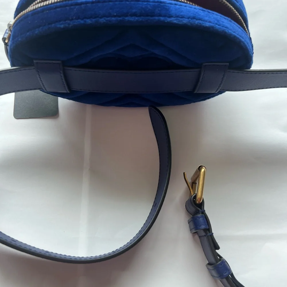 BRAND NEW Gucci GG Marmont Belt Bag Matelasse Cobalt Blue Velvet with Dustbag - Picture 8 of 13